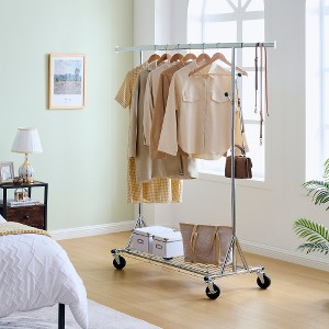 LIVAREEmlen Heavy Duty Clothing Rack 600LBS Rolling Clothes Racks for Hanging Clothes, Commercial Garment Rack Collapsible ＆ Portable with Wheels - 1 of 4