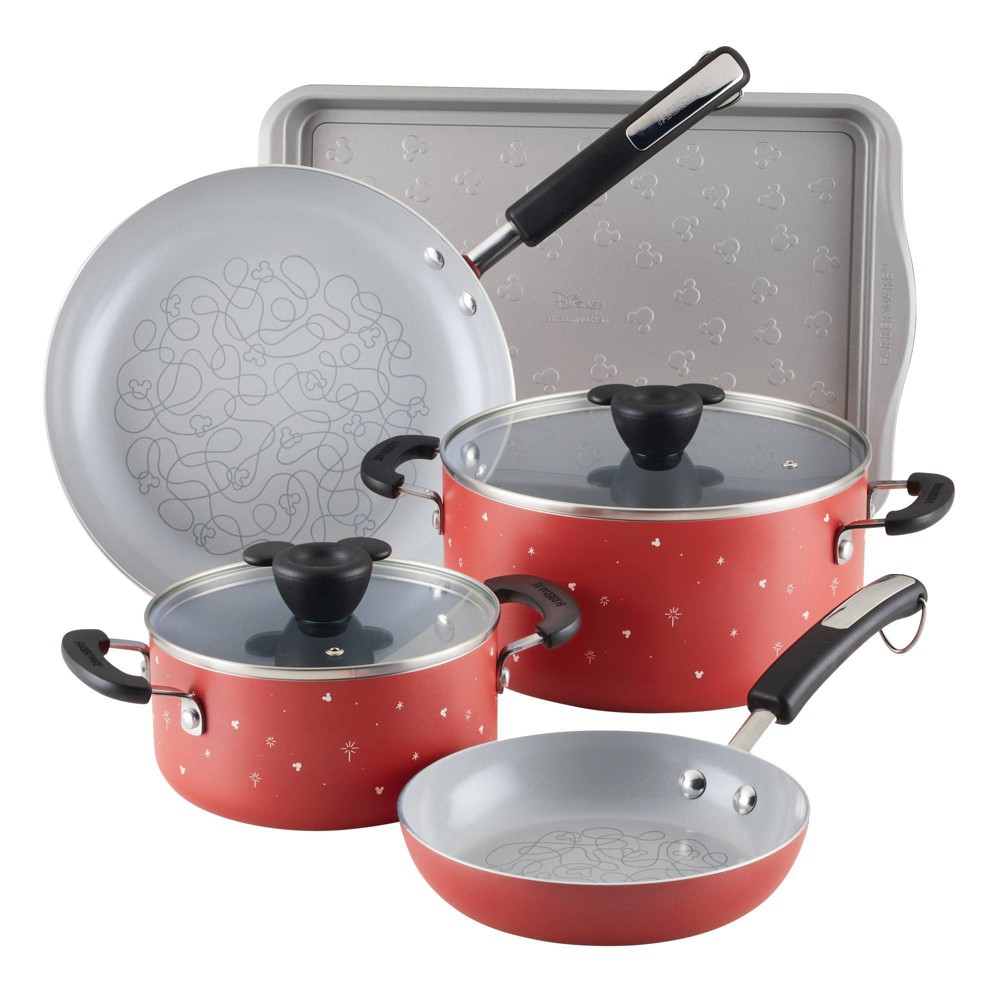 Farberware Disney Bon Voyage 7pc Ceramic Nonstick Cookware Set Red