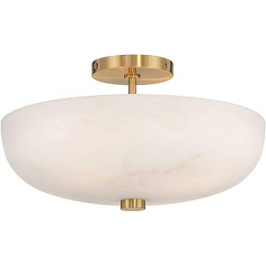 Regency Hill Brock 16" Modern Semi Flush-Mount Ceiling Light Fixture Kitchen Foyer Hallway Round Warm Gold Finish Faux Alabaster Glass Bedroom - 1 of 4