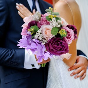 Unique Bargains Wedding Artificial Flower Bouquet Artificial Flower 7.9" x 9.4" Multicolor 1 Pc - 1 of 4