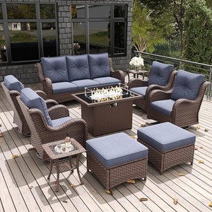 LayinSun Outdoor Patio Furniture Set, Brown Rattan Wicker Sectional Swivel Rocker Chairs Sets with Ottomans, Swivel Glider Chair - 1 of 4