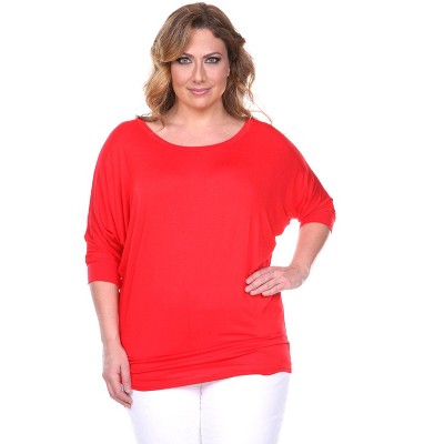Women's Plus Size Bat Sleeve Tunic Top - White Mark