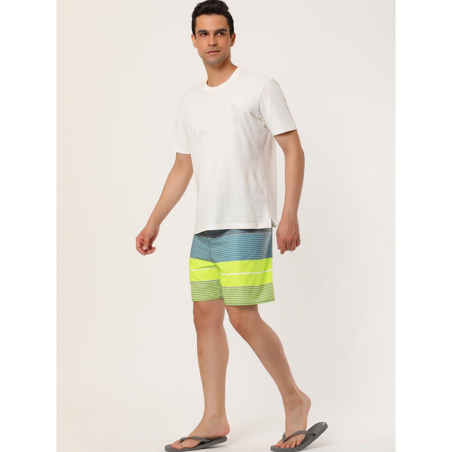 Мужские шорты Lars Amadeus Summer Printed Drawstring Waistband Color Block Beach Shorts 2 Pcs Red Navy 30, цвет: Жёлтый — фото 4