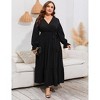 Plus Size Women's V Neck Long Sleeve Maxi Dress with Belt Flowy Elegant Floor Length Dress - 3 of 4