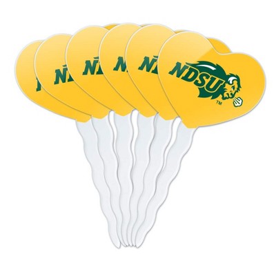 North Dakota State Bison Logo Secondary Heart Love Cupcake Picks Toppers Decoration Set of 6