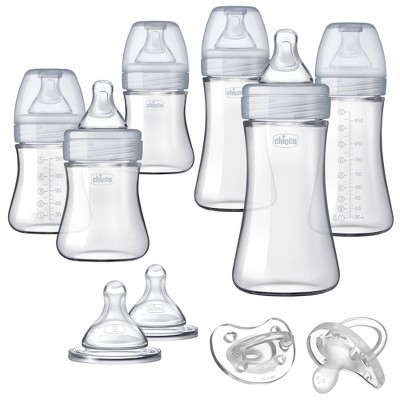 Chicco Duo Deluxe Hybrid Baby Bottle Gift Set with Invinci-Glass Inside/Plastic Outside - Gray - 10pc