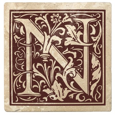 Christmas by Krebs Set of 4 Ivory and Brown "N" Square Monogram Coasters 4"