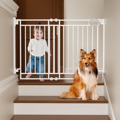 GROWNSY Baby Gate for Stairs- No Bottom Bar, Adjustable Width 29.8” to 43.5” for Child and Pet, with Auto-Close & One-Hand Operation, White