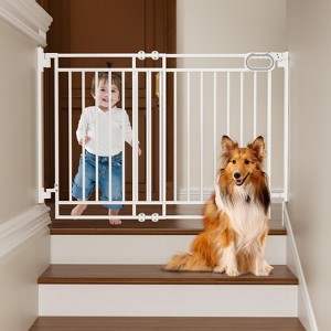 GROWNSY Baby Gate for Stairs- No Bottom Bar, Adjustable Width 29.8” to 43.5” for Child and Pet, with Auto-Close & One-Hand Operation, White - 1 of 4