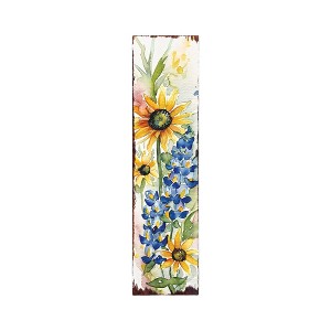 HomeRoots 36" White Yellow Blue And Green Solid Wood Sunflower and Wildflowers Porch Sign - 1 of 4
