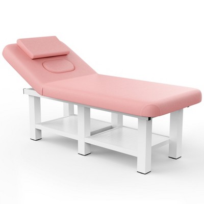 Dolonm 31.5" Wide Spa Massage Bed - 800lbs Heavy Duty, Chest Opening Design, Luxe PU Leather - Salon & Home Use - Pink