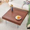31.5" Square MDF Coffee Table with Tempered Glass Legs, Texture Sticker Top, Reinforced Design for Modern Living Room - 2 of 4