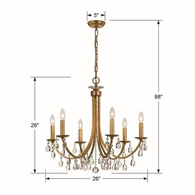 Antique Gold 6-Light Crystal Chandelier with Hand Cut Crystals