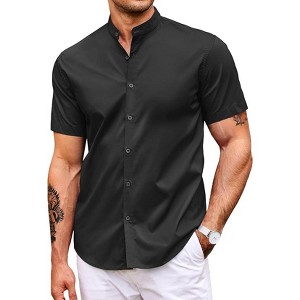 COOFANDY Muscle Fit Dress Shirts for Men Banded Collar Casual Button Down Shirts - 1 of 4