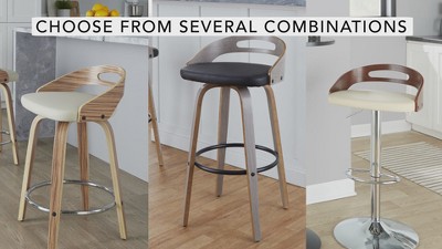 Set of 2 Gray and Walnut Adjustable Swivel Barstools