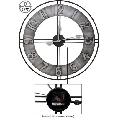 Sorbus 24" Distressed Gray Oversized Metal Wall Clock