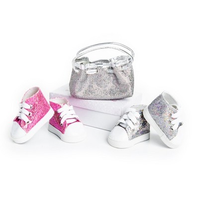 The Queen's Treasures 18 Inch Doll Pink and Silver Sneakers and Purse