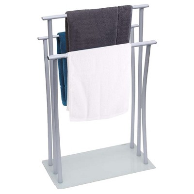 Evideco French Home Goods Freestanding Towel Rack Three Bars Tempered White Glass Base