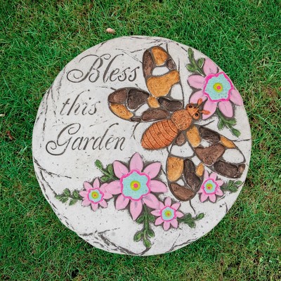 10" Circle Bless This Garden Stone with Butterfly and Flowers