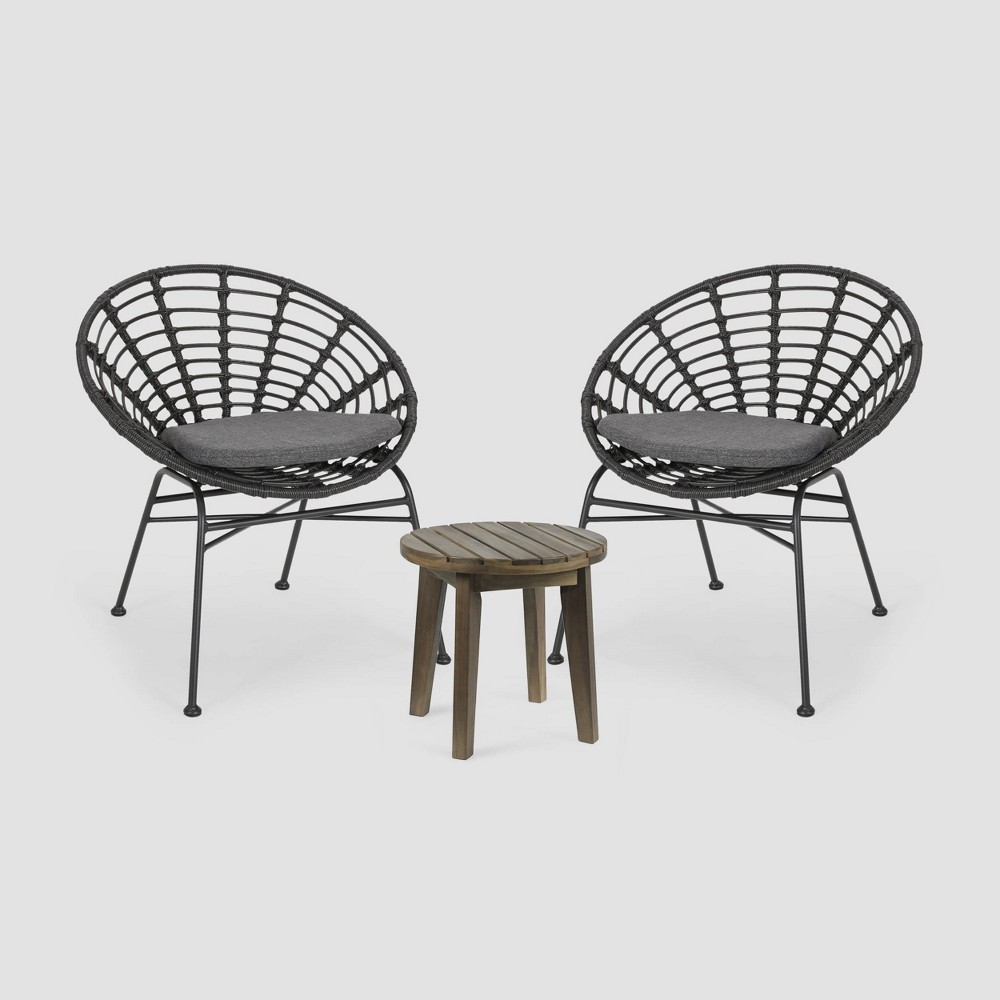 Photos - Garden Furniture Julian 3pc Iron & Wood Chat Set - Gray/Dark Gray - Christopher Knight Home