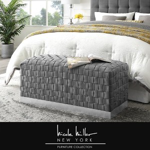 Nicole Miller Satine Velvet Hand Woven Bench with Base - 1 of 4