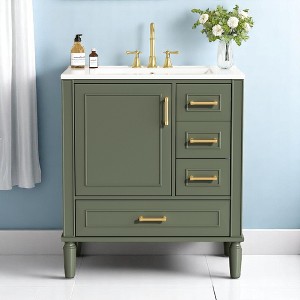 30" White Bathroom Vanity with Sink – Freestanding Vanity Cabinet with 3 Drawers,Floating Cabinet(Faucet Not Included) - 1 of 4