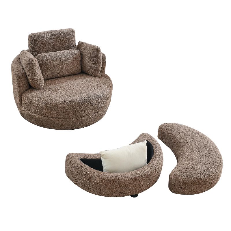 39" Accent Round Loveseat Circle Barrel Chairs, Oversized Swivel Chair with Moon Storage Ottoman-ModernLuxe, 4 of 12