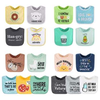 The Peanutshell Unisex Terry Bibs, 18 Pack for Feeding, Teething, or Drooling|Neutral Foods/Hello Sunshine
