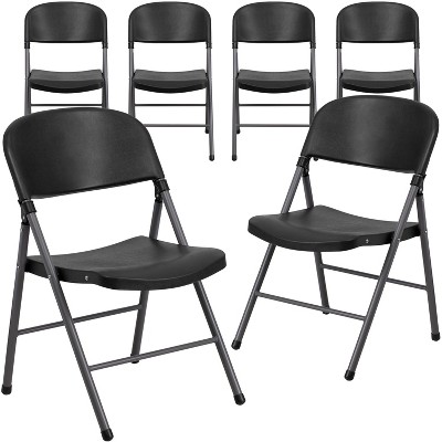 Emma And Oliver 6 Pack 330 Lb. Capacity Black Plastic Folding Chair 