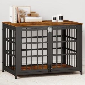 XBRIGH 26in Dog Crate with Lock & Double Door, Wooden Kennel End Table for Small/Medium Dogs, Aged Black - 1 of 4