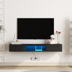 XIYUYEU Floating TV Stand Wall Mounted  for TVs up to 65 Inches,Entertainment Center with Storage Space and LED Lights for Living Room - 1 of 4