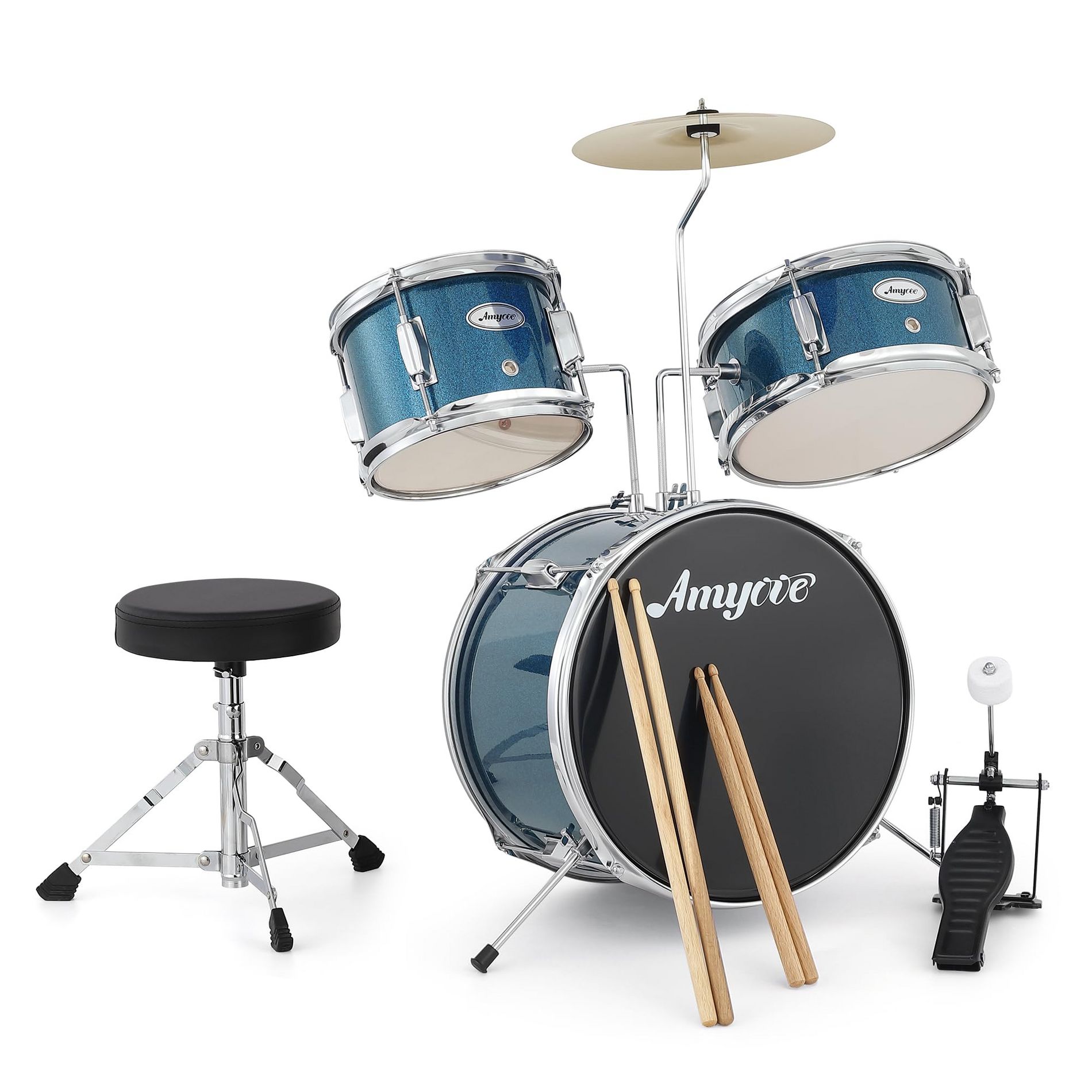 3-Piece Beginner Drum Set – 14" Kit with Snare, Cymbal, Sticks & Adjustable Seat (1-Pack)