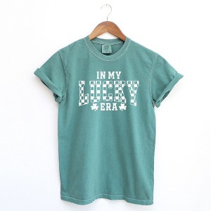 Simply Sage Market Women's In My Lucky Era Checkered Short Sleeve Garment Dyed Tee - 1 of 2