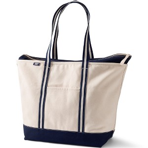 Lands' End Zip Top Long Handle Canvas Tote Bag - 1 of 4