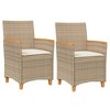 vidaXL Patio Chairs with Cushions 2 pcs Beige Poly Rattan&Solid Wood - 2 of 4