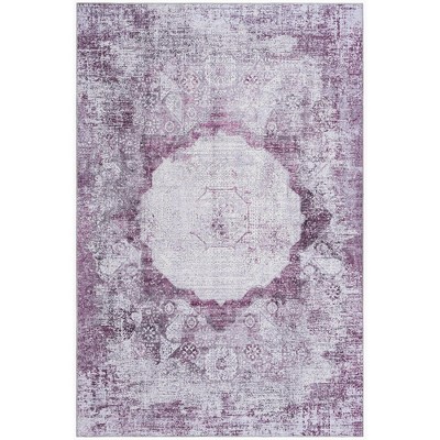Ivory and Pink Medallion Synthetic Chenille 6' x 9' Washable Rug