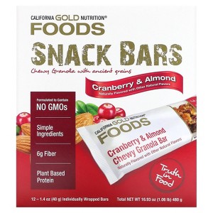 California Gold Nutrition Foods, Cranberry & Almond Chewy Granola Bars, 12 Bars, 1.4 oz (40 g) Each - 1 of 3