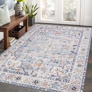 Area Rug for Dining Bedroom, Machine Washable, Carpet Non-Slip Low Pile Stain-Resistant Distressed Bistro Area Rug for Living Room Office - 1 of 4