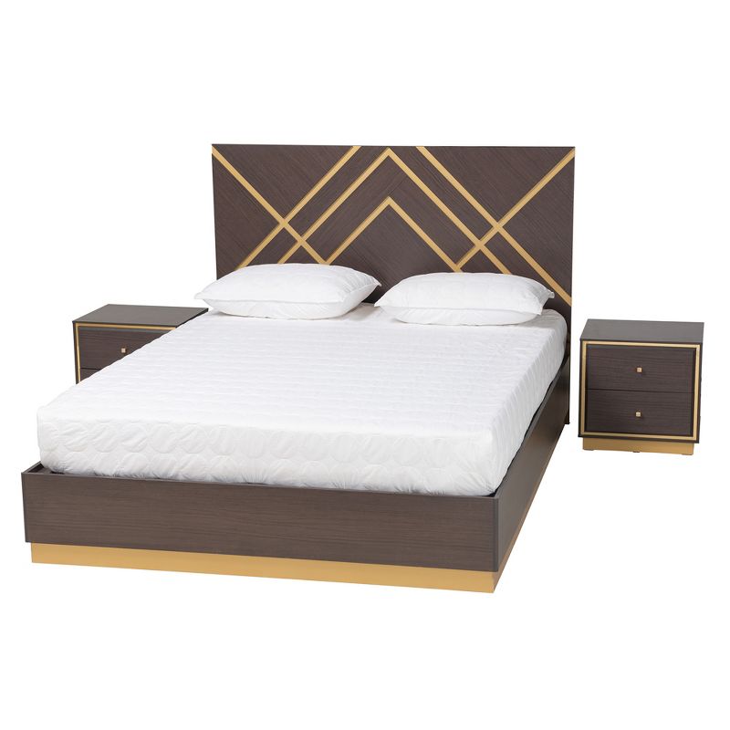 Baxton Studio Arcelia Contemporary Glam and Luxe Two-Tone Dark Brown and Gold Finished Wood Queen Size 3-Piece Bedroom Set, 2 of 11