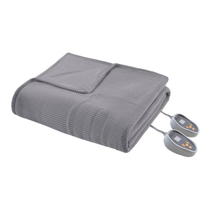 Knitted Micro Fleece Electric Blanket (Twin) Gray - Beautyrest