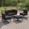 vidaXL 5-Piece Black Poly Rattan Patio Lounge Set with Cushions - Versatile Outdoor Furniture for Garden and Deck - 2 of 4