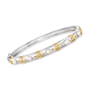 Ross-Simons 3.5-4mm Cultured Pearl Bangle Bracelet in 2-Tone Sterling Silver - 1 of 3