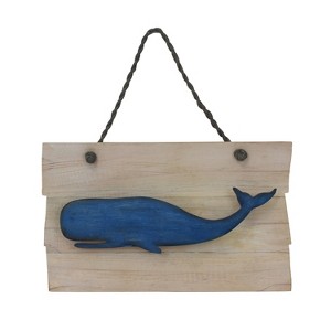 Beachcombers 14" WOOD with BLUE METAL WHALE WALL Decor Decoration - 1 of 2