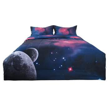 PiccoCasa Galaxies Comforter & Sham Set All-season Reversible Bedding Sets 3 Pcs