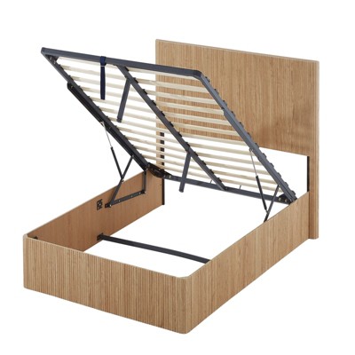 SEVOBAL Bedroom Queen Size Lift Up Storage Bed Frame Wooden Corrugated Curved Lines No Box Spring Needed for Family, Brown, 56.1"*26.38"*7.87"