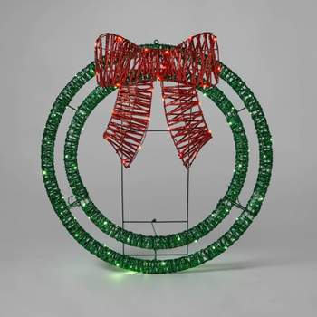 31.5in LED Dew Drop Garage Decor Wreath Christmas Novelty Silhouette Light Green/Red - Wondershop™