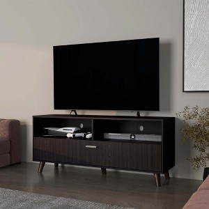 54" Particle Board 1-Door TV Stand with Open Storage and Classic Design for Living Room and Bedroom - 1 of 4