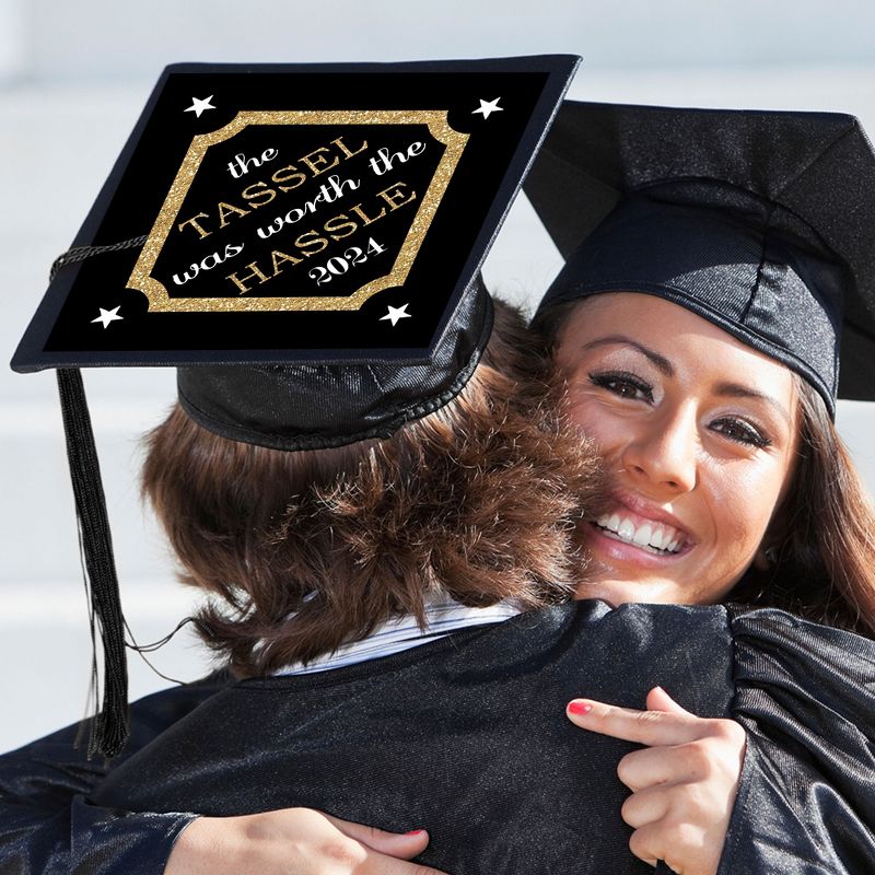 Big Dot of Happiness Tassel Worth The Hassle - Gold - 2024 Graduation Cap Decorations Kit - Grad Cap Cover, 2 of 9