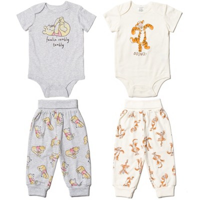 Image of Disney Tigger Winnie the Pooh Newborn Baby Boys Cuddly Snap Bodysuits Pants Gray / White 3-6 Months