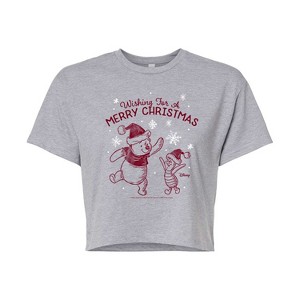 Women's - Winnie the Pooh - Wishing For A Merry Christmas Cropped Graphic T-Shirt - 1 of 4